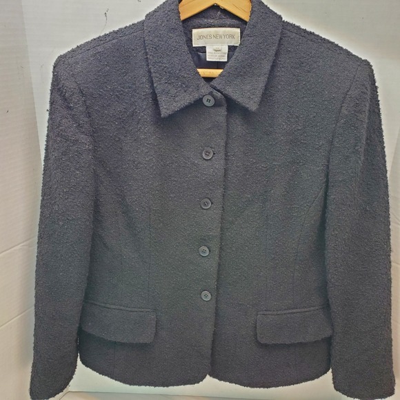 Jones New York Jackets & Blazers - Jones New York Black Textured Blazer Jacket Womens Size 14 Button Front‎ Classic